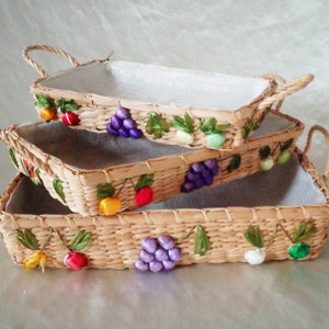 Fruit Decor Basket Nesting Set, 15 13 & 11 inch Rectangular Baskets w Handles