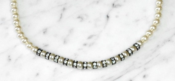 Crown Trifari Necklace Rhinestone & Pearl Hook Vi… - image 2