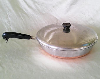 Sartén Revere Ware de 12 pulgadas con tapa, revestida de cobre, 1801, 79 Rome, NY, EE. UU.