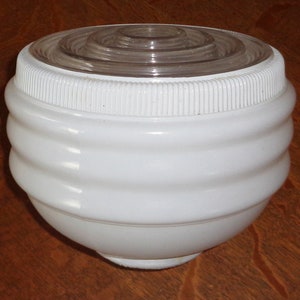 Bullseye Skyscraper Glass Light Fixture Cover Shade 8 1/2 x 7 inch Vintage Mid Century White & Clear w 4 inch Fitter Rim