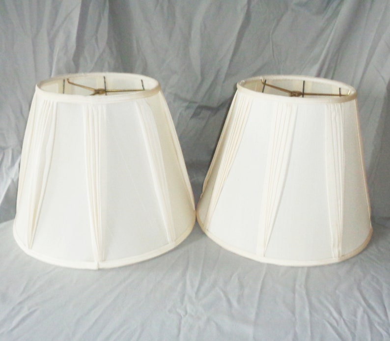 Silk Linen Stiffel Lamps Shades 13 3 4in Tall By 17 Inch Wide Set Of 2 Vintage