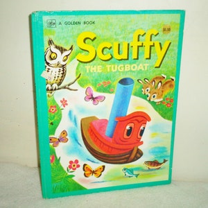 Vintage 1977 LARGE Golden Book Scuffy The Tugboat, Oversized 12 3/4x 9 3/8in