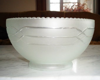 Frosted Etched Glass Oil Lamp Light Diffuser Shade, Vintage w 3 3/4in Fitter Rim