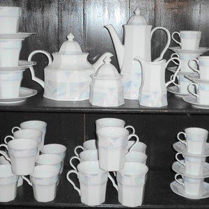 Savoir Vivre Celina Mikasa Fine China Porcelain Tea / Coffee 46pc Serving Set - Pastel Pink Purple Blue