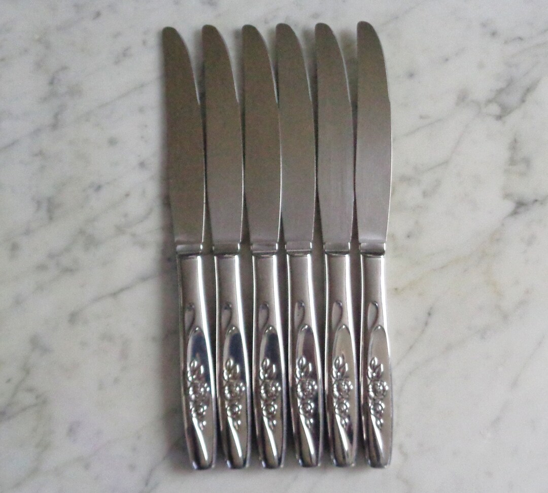 6 Oneidaware Stainless Twin Rose 9 1/8 Inch Hollow Handle Etsy