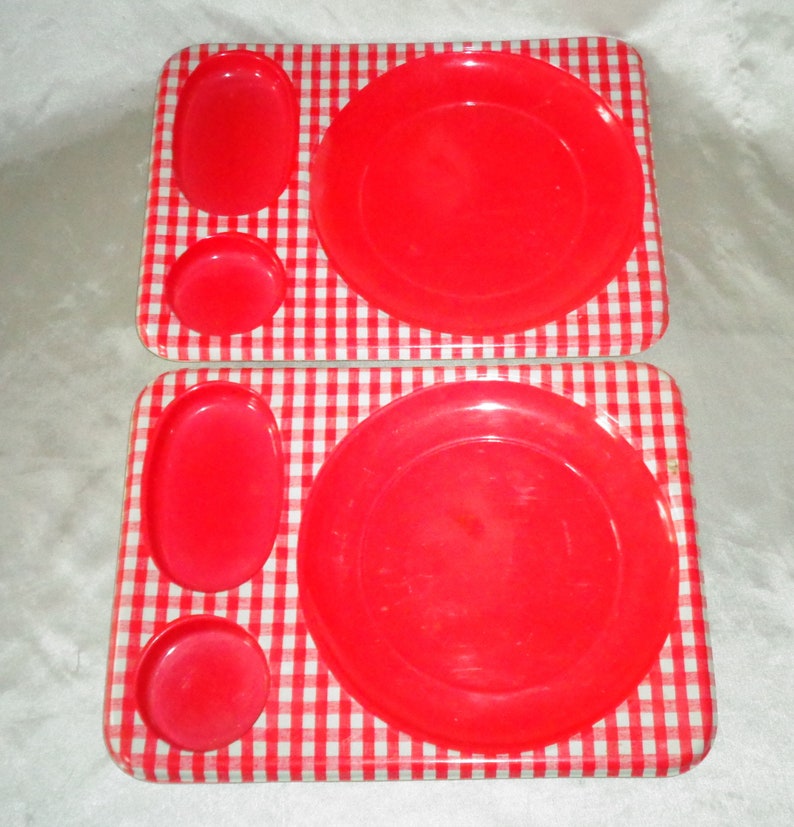Gingham Red Checkerboard Plastic Serving Tray Set of 2 1970s Etsy