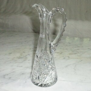 American Brilliant Hobstar Cut Glass Oil Vinegar Cruet, No stopper