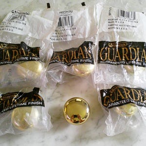 6 Amerock #772 Solid Polished Brass Drawer Cabinet Pull Knobs Vintage 1 1/2" Heavy Solid