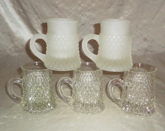 Indiana Diamond Point Glas Bierkrug Tassen Set mit 5 klaren und mattierten Vintage-Gläsern