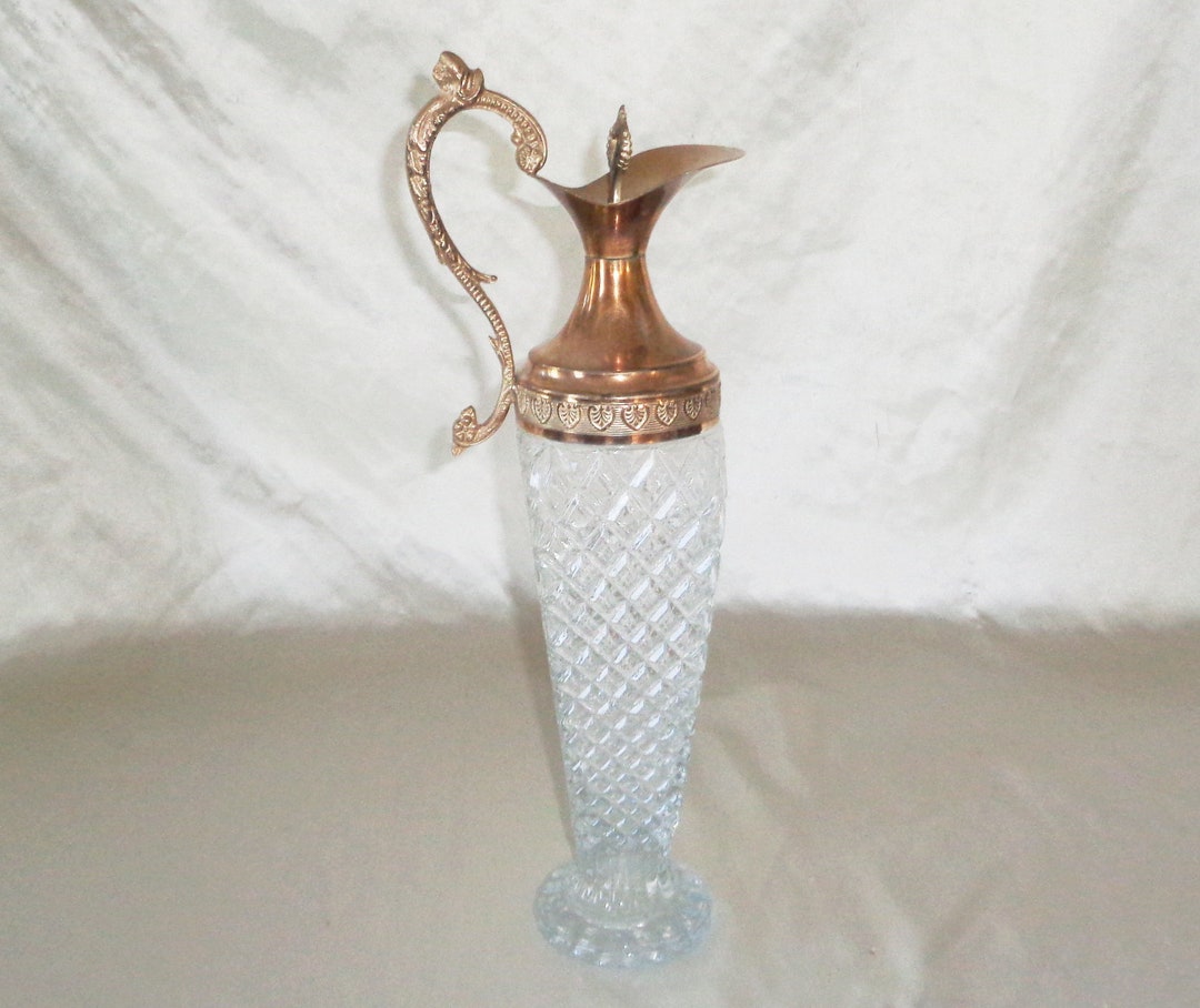 Silver & Checkered Glass 15 1/2 in Wine Water Pitcher W Cork Stopper - Etsy