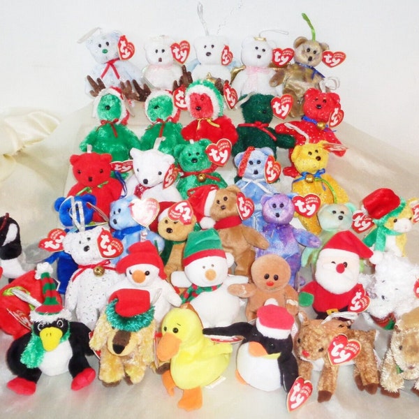 Ty Beanie Babies Jingle Beanies 36 Ornaments from 2001-2008 Angels Bears Santa +