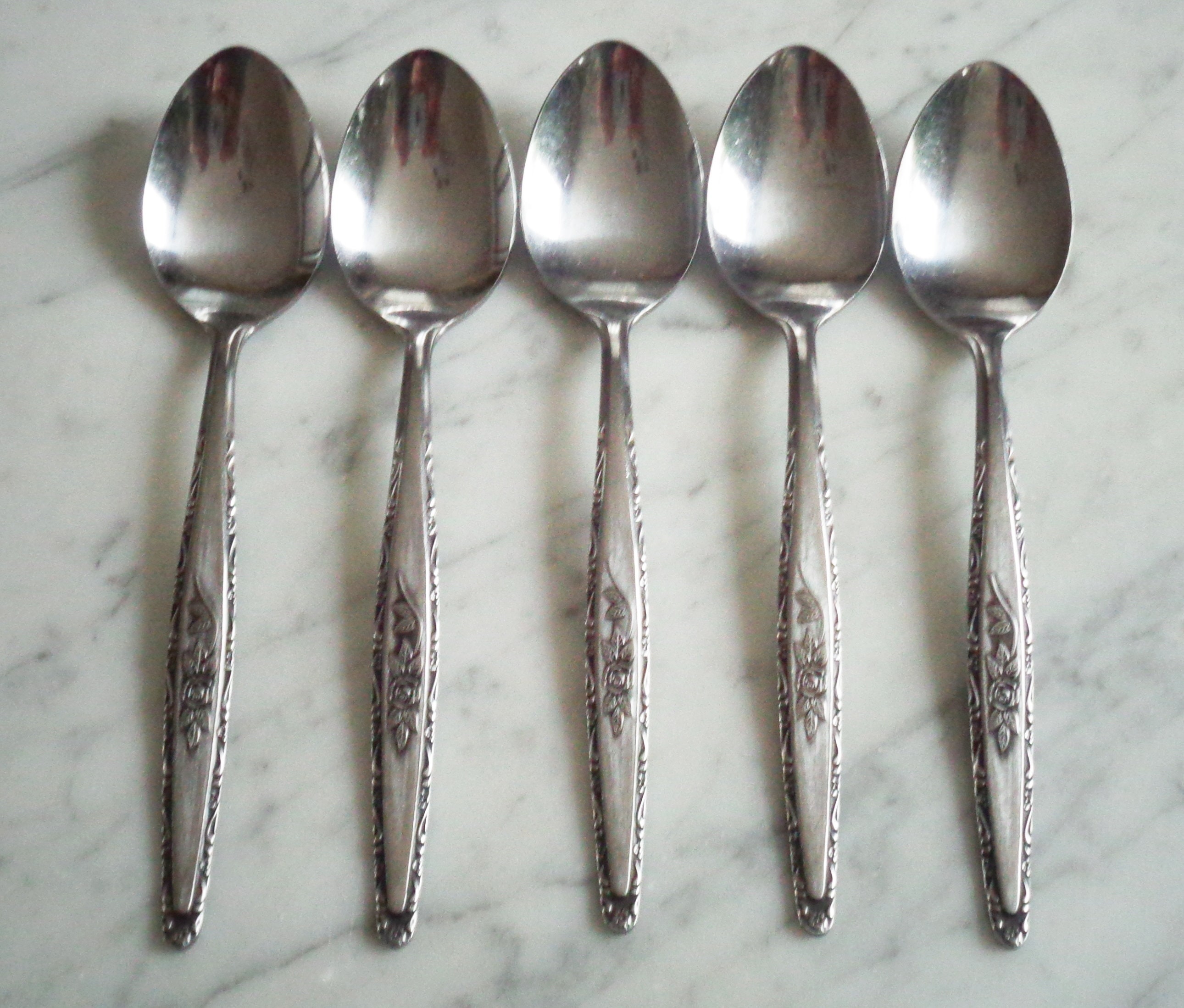 Rose Stainless Steel Japan 6 3/8 Inch Teaspoons Vintage Set
