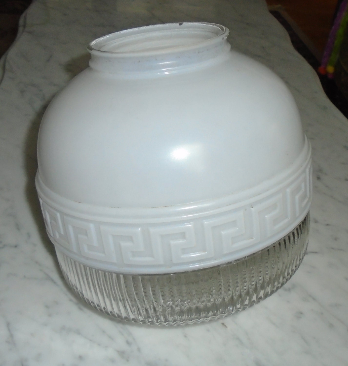Glass Light Fixture Cover White & Clear Ribbed 8x8inch Large Etsy