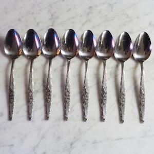 Rose Stainless Steel Japan 7 1/2 inch Set of 8 Place Setting Table Soup Spoons
