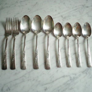 Revelation Precious Flower Silver Plate Dinner Forks, Table Soup Spoons & Teaspoons Lot