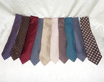 Silk & Polyester 10 Vintage Mens Neck Tie's 1980s Pink Blue Brown Polka Dot Print
