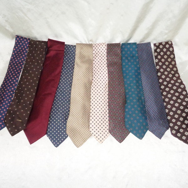 Silk & Polyester 10 Vintage Mens Neck Tie's 1980s Pink Blue Brown Polka Dot Print