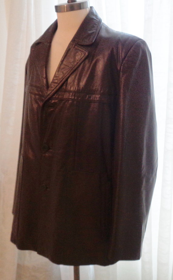 Bermans Mens Brown Leather Coat, Size 44 , Lined … - image 5