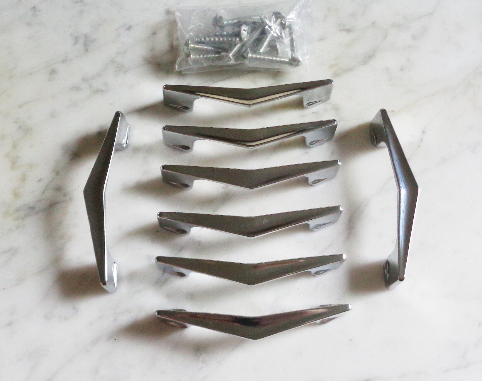 8 Ajax Chrome Chevron Boomerang Concave Cabinet Drawer Pull