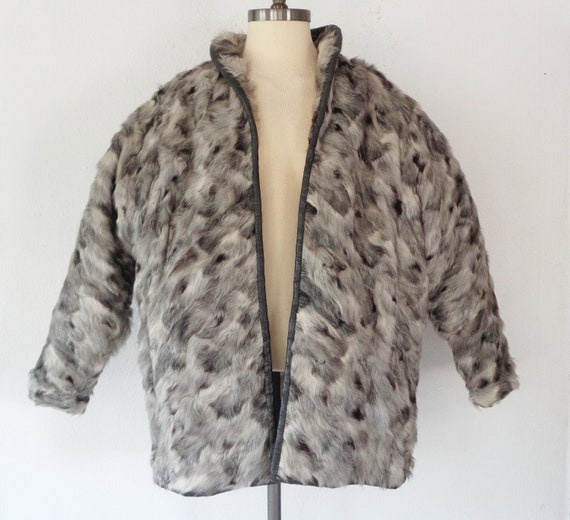 Fox Fur Coat w Leather Trim- Gray Black White Ton… - image 3