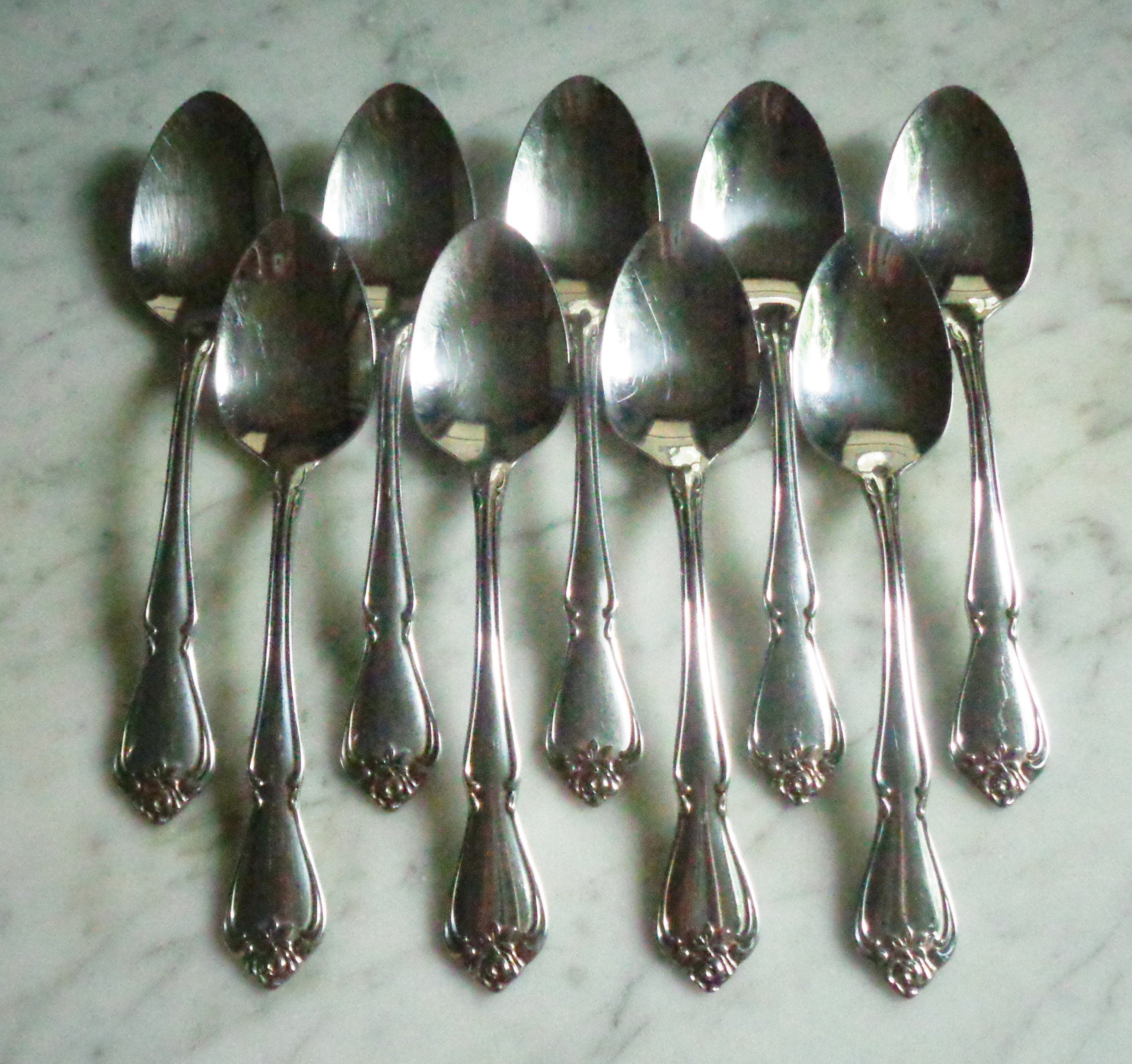 True Rose Oneida USA Stainless 6 7/8 inch set of 9 Table Soup Spoons