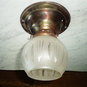 Open Etched Orb Glass Ball Globe Shade in Antique Brass Ceiling Light Fixture Sconce