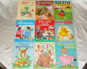 9 Vintage Wonder Books ~ Jokes, Sleeping Beauty, Heidi, Hong Kong Phooey, See How It Grows, Animals Vacation, Farm, Breakfast +