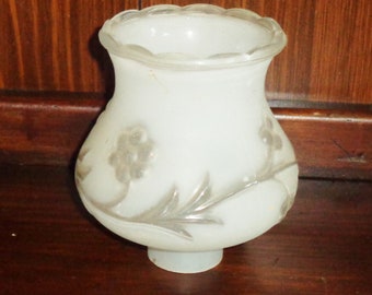 Copertura per lampada a uragano vintage bianca e trasparente con motivo floreale a foglie di vite, diametro 1 5/8".