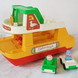 Vintage Fisher Price Little People 1978 #932 Ferry Boat 2 Cars & 2 Figures