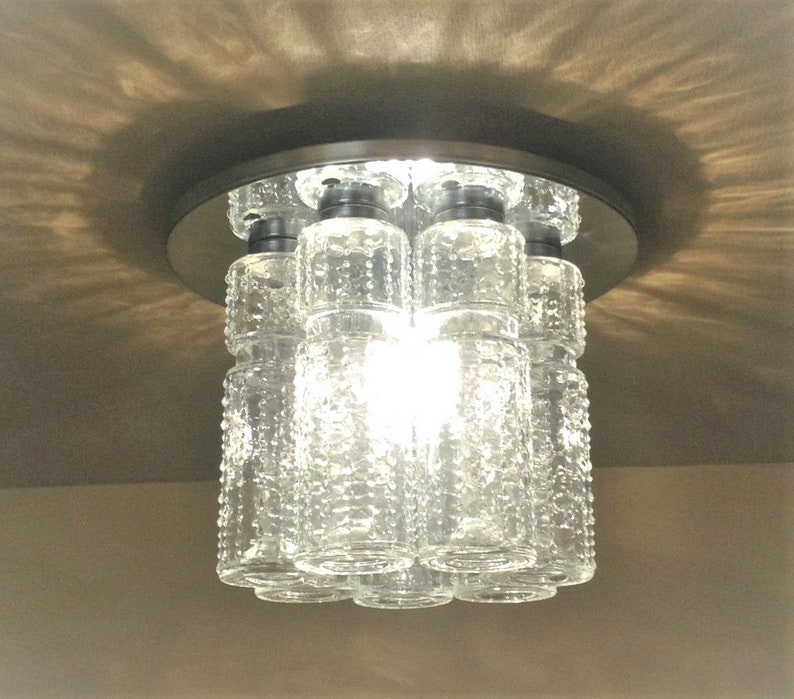 Lightolier Flush Mount Chrome Ceiling Light Fixture W 7 Glass Etsy