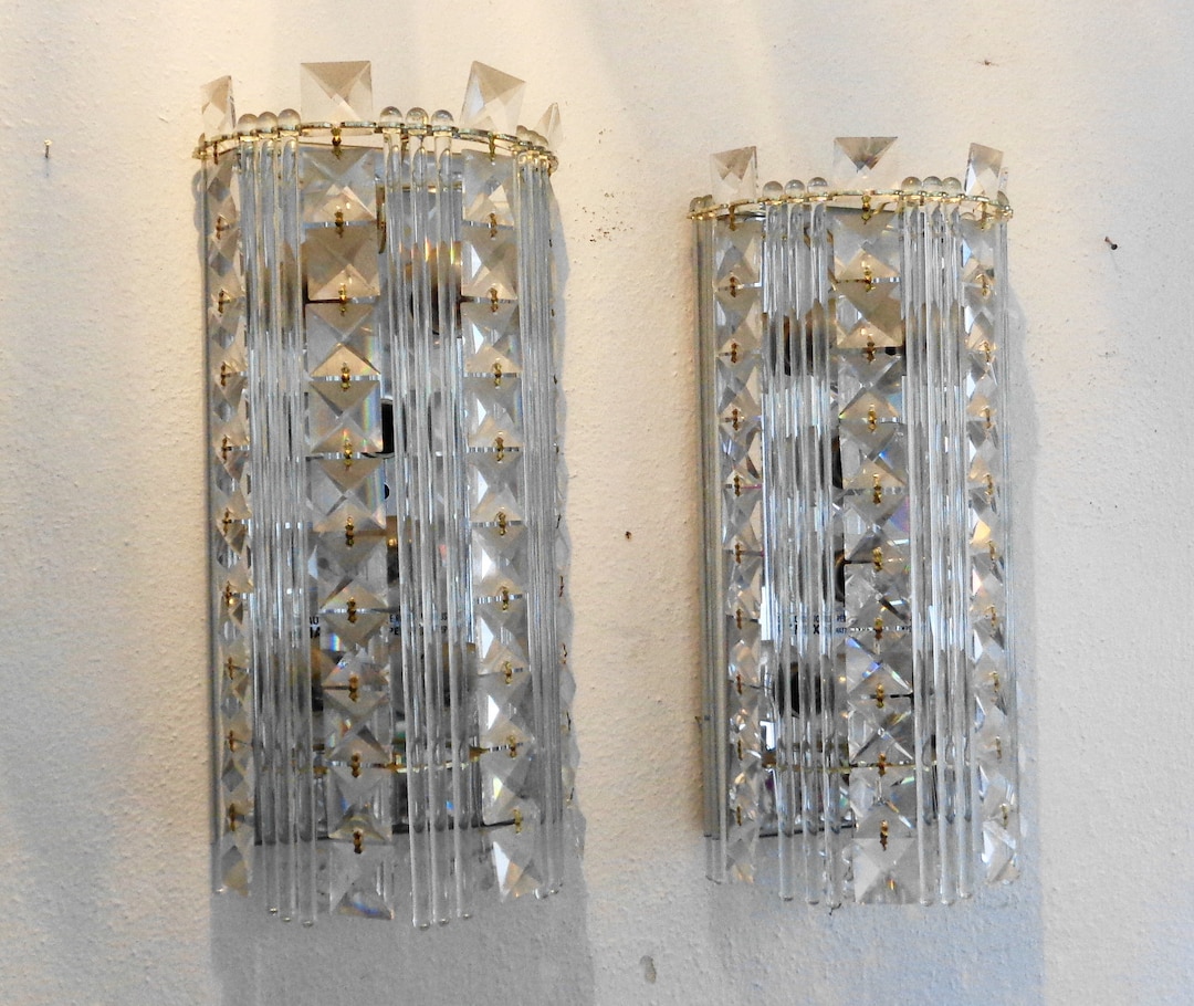 Schonbek Luminaire Crystal & Glass Rod Light Sconce Set, Chrome 6 Bulb ...