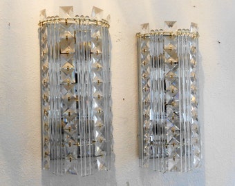 Schonbek Luminaire Crystal & Glass Rod Light Sconce Set, Chrome 6 Bulb Wall Plates