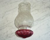 Light Fixture Globe Cranberry Checkered Bullseye Glass replacement cover, vintage
