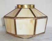 Caramel Stained Glass Slag Ceiling Pendent Hanging Light Cover 24 Panel Vintage