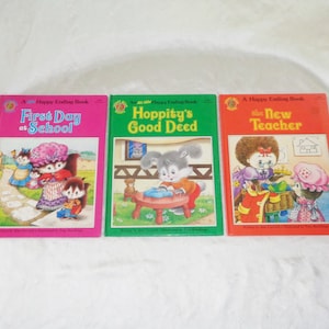3 Honey Bear Books Happy Ending HC Books by Jane Carruth ~ The New Teacher, First Day of School & Hoppity&#39;s Good Deed