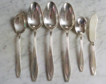 Silhouette 1847 Rogers Bros Silver Plate Serving Spoons, Jelly & Sugar spoon + Master Butter