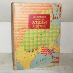 International Standard Atlas of The World 1952 Edition - 400pg Oversized Hardcover Book 13 3/4 x 9 3/4 inch