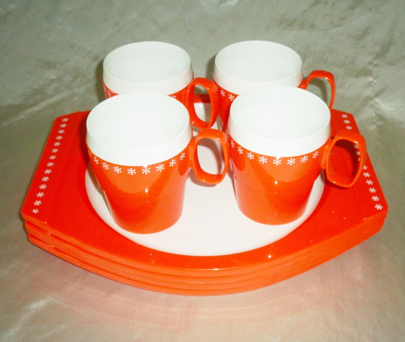Orange Star Newmar Picnic Lunch Melmac Plates & Cups 8pc Etsy