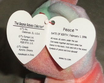 Ty Beanie Babies 1996 Peace the Bear Error Tags PE Pellets #7