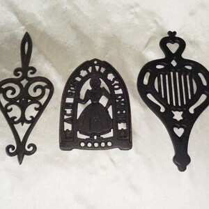 JZH & Emic Signed Cast Metal TRIVET Set and Hot Iron Trivet