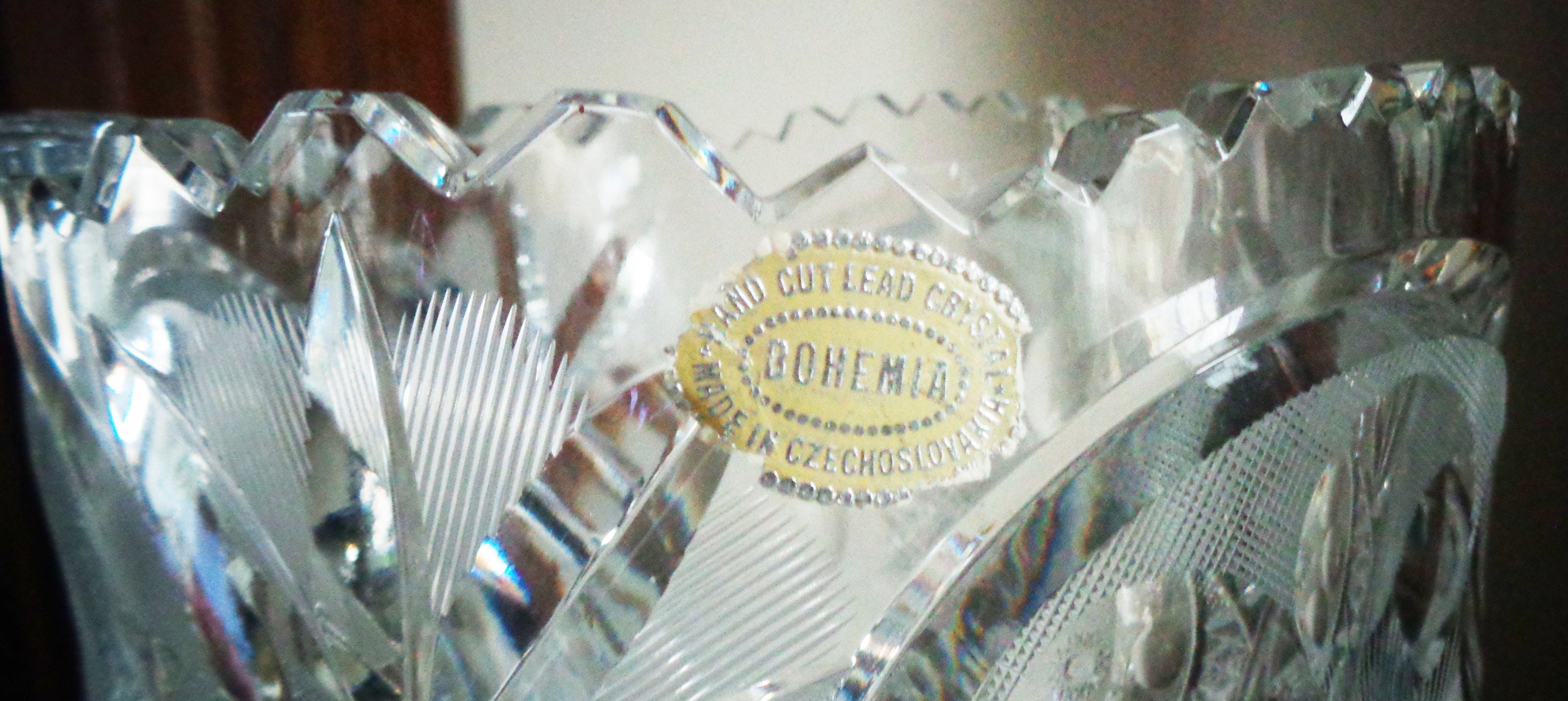 Bohemia Hand Cut Lead Crystal Sawtooth Rim Vase Made in