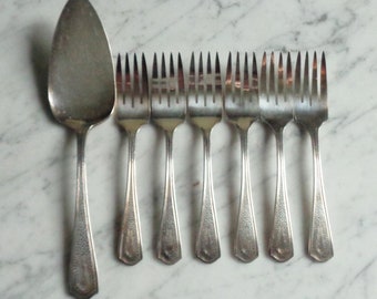 Beacon Silver Plate Miami pattern Pie Server & Dessert Salad Forks ~ No Mono