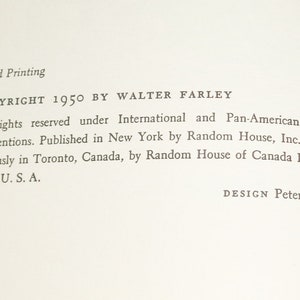 K&ouml;nnte beinhalten: Copyright-Informationen f&uuml;r ein Buch, das 1950 von Walter Farley ver&ouml;ffentlicht wurde. Das Buch wurde von Random House, Inc. in New York und Random House of Canada Ltd. in Toronto ver&ouml;ffentlicht. Das Design des Buches stammt von Peter Oldenburg.