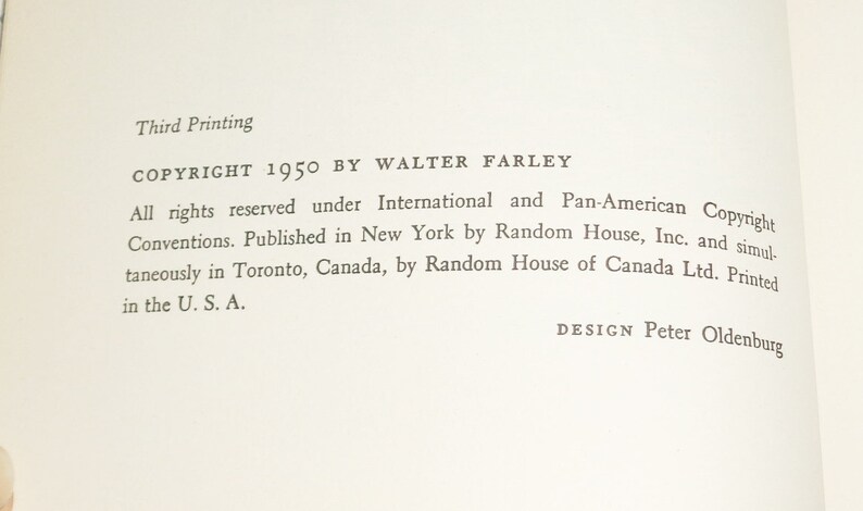 K&ouml;nnte beinhalten: Copyright-Informationen f&uuml;r ein Buch, das 1950 von Walter Farley ver&ouml;ffentlicht wurde. Das Buch wurde von Random House, Inc. in New York und Random House of Canada Ltd. in Toronto ver&ouml;ffentlicht. Das Design des Buches stammt von Peter Oldenburg.