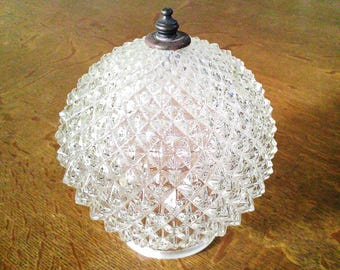 Diamond Glass Ball Globe Shade w Metal accent 4 Vintage hanging Swag Fixture