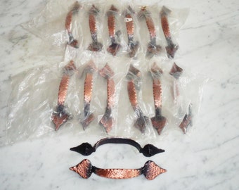 13 Copper Textured Hammered Solid Metal Colonial Spade Tip Drawer Pulls, Vintage NOS &quot;CH 1414&quot; Back Mount
