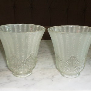 2 Frosted Scroll Leaf Theatre Glass Shades for Wall Sconce or Fixture, Vintage