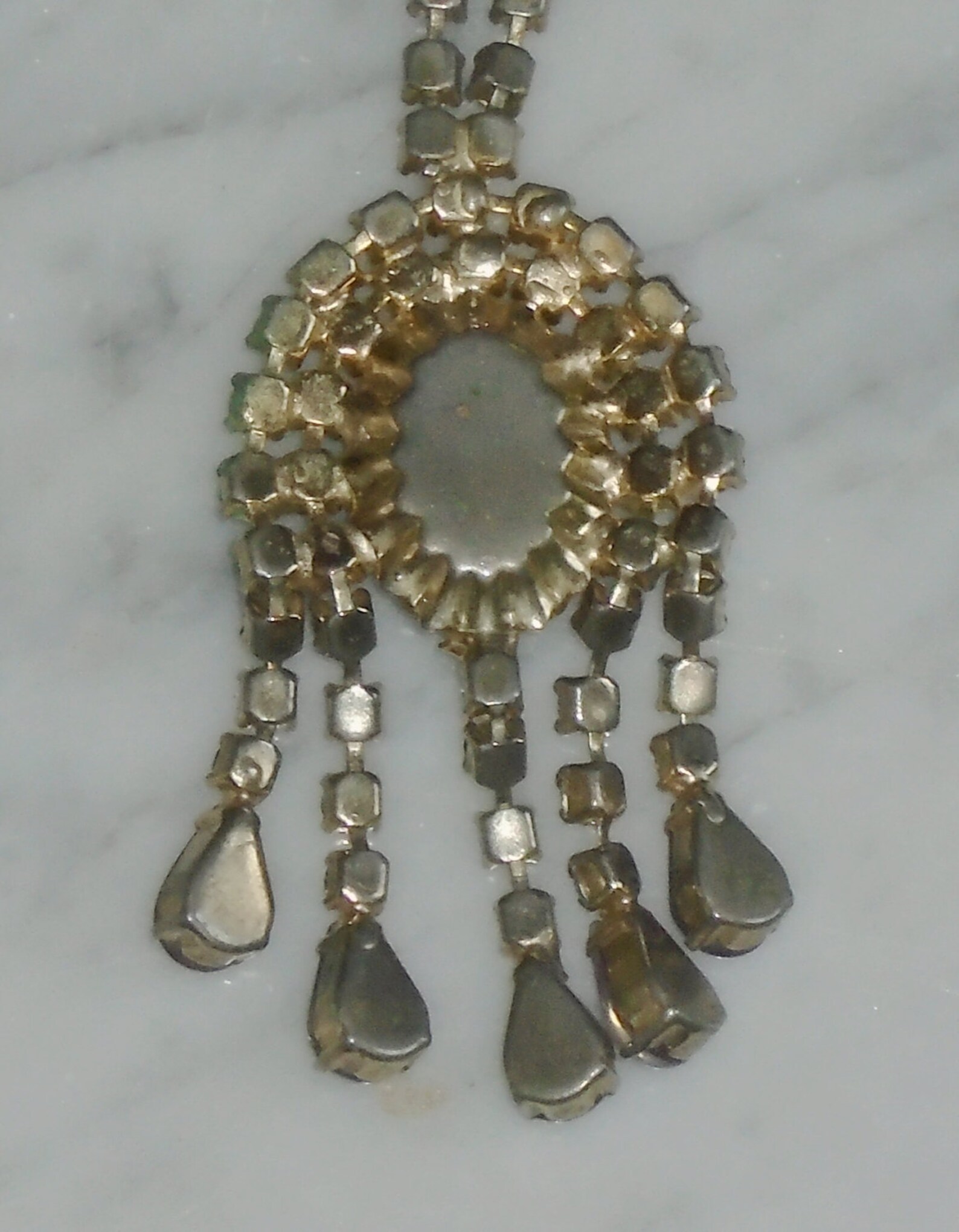 Rhinestone Hook Necklace Vintage Gold Tone Metal Multi Color Etsy