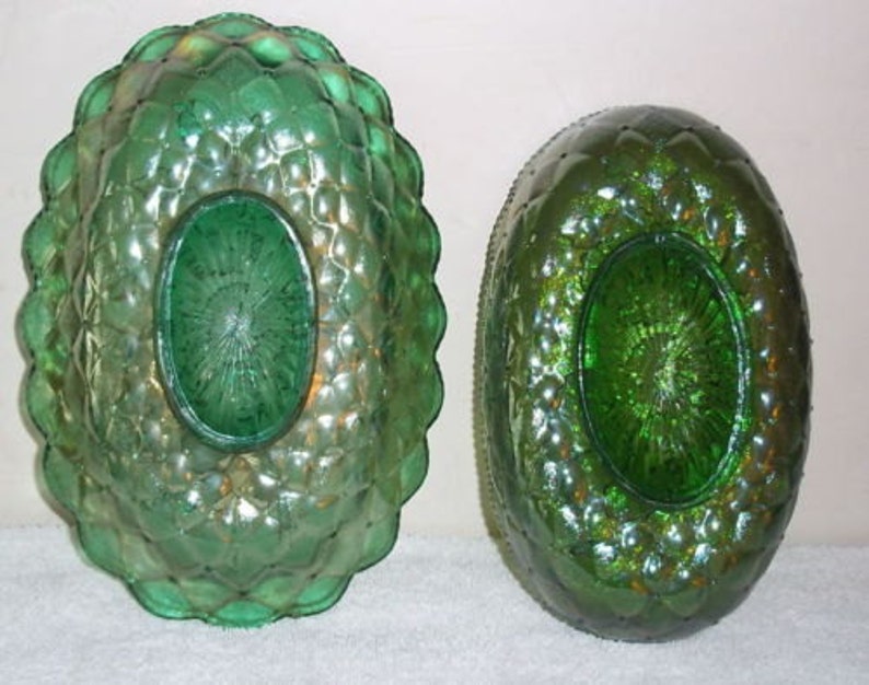 Imperial Carnival Green Pansy Glass Candy Dish Bowls Set of 2 Vintage