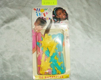 Barrettes Woolworths Goody Snap-Tight Show Offs Pastel Western Theme 2131-1 Star Badge, Cowboy Hat, Boots, Horse shoes+